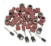 51pcs Sanding Drum Band Kit with Mandrel for Rotary Tool, 1/8" Shank, 120 Grit, Includes 1/2in 3/8in 1/4in Aluminium Oxide Abrasive Pads, Red Brown