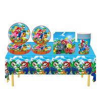 (51Pcs Set 2) Mario Super Birthday Party Tableware Decorations Paper Plate Tablecloths