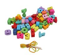 51PCS Wooden Lacing Beads Set, Wooden Threading Beads Educational Alphabet Number for Preschool Motor Skills Development Homeschool Supplies