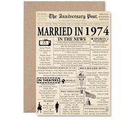 51st Anniversary Card for Men Women - Newspaper Married in 1974 - Happy 51 Year Wedding Anniversary Card for Wife Companion Partner Husband, A5 Anniversaries Greeting Cards