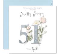 51st Anniversary Card for Women Men - Fancy Floral Flowers - Happy 51 Year Anniversary Card for Nanny Family Mum Grandad, 145mm Wedding Anniversaries Greeting Cards