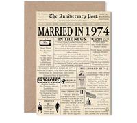 51st Anniversary Card for Women Men - Newspaper Married in 1974 - Happy 51 Year Wedding Anniversary Card for Companion Partner Husband Wife, 5x7 Inch Anniversaries Greeting Cards