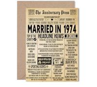 51st Anniversary Card for Women Men - Vintage Newspaper Married in 1974 - Happy 51 Year Wedding Anniversary Card for Companion Wife Partner Husband, 5x7 Inch Anniversaries Greeting Cards