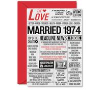 51st Anniversary Cards for Men Women - Married 1974 Newspaper - Happy 51 Wedding Anniversary Card for Husband Wife Dad Mum Nan Grandad Vintage Retro 1974, A5 Greeting Cards