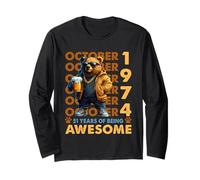 51st Birthday Bear Legends October 1974 51 Years Old Mens Long Sleeve T-Shirt