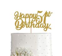 51st Birthday Cake Topper, Gold Glitter Cheers To 51 Years Party Decoration, Supply