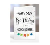 51st birthday card for goddaugther, gifts for girl, girls, her, female, adult, presents for women, from godmother, godfather, Happy to you, 51 years old, A5-163k_51