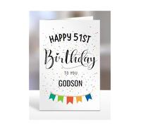 51st birthday card for goddson, gifts for boy, boys, him, male, adult, presents for men, from godmother, godfather, Happy to you, 51 years old, A5-163l_51
