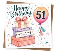 51st Birthday Card for Her, Balloon Gifts Design
