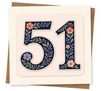 51st Birthday Card for Her, Navy Floral 51 in Coral Lilac | Celebrate her 51st with a rich navy “51” filled with coral and lilac flowers for a stylish milestone.
