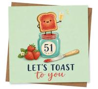 51st Birthday Card for Her, Toast on Jam Jar, Strawbs