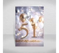 51st Birthday Card for Men and Women - Luxurious Gold & Silver Balloon Design featuring Age, and Inside Greeting ‘have a Great birthday!’ - Unisex Happy 51st Card with envelope (Size A5)