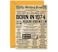 51st Birthday Card for Men Women - Bday Press Newspaper 1974 - Happy 51 Birthday Cards for Auntie Grandma Friend Brother Daughter Sister, A5 Bday Greeting Cards