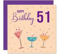 51st Birthday Card for Women - Cocktails - Any Age ladies Birthday Card for 51 Year old fifty one, fifty first