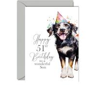 51st Birthday Cards for Son - Party Dog - Happy Birthday Card for 51 Year Old Son from Mum Dad, 5x7 Inch Bday Man Men Him Greeting Cards Gift for Son Birthday Gifts
