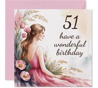 51st Birthday Cards for Women - Flower Girl - Happy Birthday Card for 51 Year Old Woman Auntie Friend Colleague Nan, 145mm Bday Greeting Cards