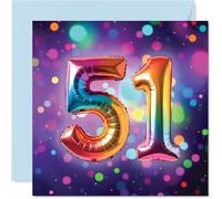 51st Birthday Cards for Women Men - Rainbow Foil Balloon - Happy Birthday Card for 51 Year Old Woman Man Friend Brother Grandma Auntie, 145mm Bday Greeting Cards