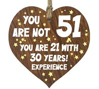 51st Birthday Gift For Women Men Wooden Heart Plaque, Dark Wood Sign Keepsake, Happy Birthday Mum, Colleague, Dad, Husband, Wife, Uncle, Mum Gifts From Son, Auntie, Sister Birthday Present