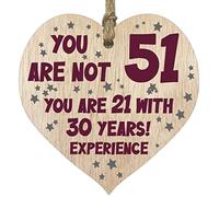 51st Birthday Gift For Women Men Wooden Heart Plaque, Light Wood Sign Keepsake, Happy Birthday Mum, Colleague, Dad, Husband, Wife, Uncle, Mum Gifts From Son, Auntie, Sister Birthday Present