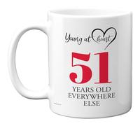 51st Birthday Gifts for Women Men, Cheeky Novelty Mug Young at Heart, Gag Joke Gifts, Perfect Funny Mugs for Fifty-One Fifty-First Birthday Present, 11oz Ceramic Coffee Mugs