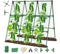 51x53 Inch Cucumber Trellis for Raised Bed,Foldable A-Frame Garden Trellis for Climbing Plants Outdoor with Climbing Net,Plastic-Coated Steel Core,Rugged Construction,for Cucumber & Vine Type Plants