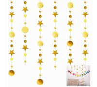 52.5Ft Star Moon Circle Dot Garland, Gold Twinkle Little Star Streamer Party Garlands Kit, Hanging Shiny Glitter Star Paper Hanging Bunting Champagne Party Decoration for Kid Room Birthday Graduation