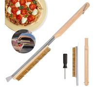 52 cm Pizza Oven Brush, Stainless Steel Spatula, Scratch-Resistant Brass Bristles, Ring for Hanging, Grill Brush Wooden Handle, for Outdoor and Indoor Ovens, Pizza Oven Accessories