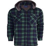 52_DNM Mens Padded Shirt Thick Lumberjack Work Checked Hooded Fleece Sherpa Lined Large Green Navy