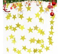 52 Feet Double-Sided Reflective Star Paper Garland Gold Party Decorations, 16m Sparkling Star Bunting Banner Hanging Decoration, 144 Shimmering 6.3cm Little Stars, for Weddings, Birthday Banner