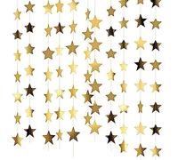 52 Feet Reflective Star Paper Garland, Sparkling Star Bunting Banner Hanging Decoration Twinkle Little Stars Party Garlands Glitter Stars Garland Streamer Kit For Birthday Wedding Banner Backdrop,Gold