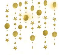 52 Ft Gold Star Garland, Glitter Christmas Star Bunting, Paper Stars Garland Decoration for Christmas Birthday Wedding Room Home Decorations (4 Pack)