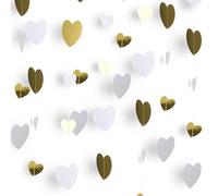 52 Ft Love Heart Garland Hanging Streamers, White and Gold Party Hanging Decorations for Wedding Engagement Birthday Bridal Shower Anniversary Valentine's Day Decorations