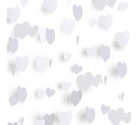 52 Ft Love Heart Garland Hanging Streamers, White Party Hanging Decorations for Wedding Engagement Birthday Bridal Shower Anniversary Valentine's Day Decorations