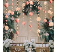 52 Ft Rose Gold Glitter Garland, Birthday Dopamine Decor with Paper Circles Star Iridising Decoration for Cake Party Wedding Shiny Paper Flowers Hanging Jewellery Disco Decoration Carnival 4 Pieces