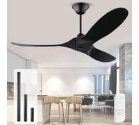 52 Inch Black Ceiling Fans No Lights, Modern Wood Outdoor Ceiling Fan for Patio, 3 Blades Propeller Ceiling Fan with Remote, Quiet Reversible DC Motor Fan for Exterior Porch Farmhouse