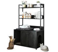 52 Inch Cat Litter Box Enclosure with Double Storage Shelves, Modern Wooden Entryway Cabinet with Scratch Pad and Double Doors, Hidden Cat Washroom Organizer Furniture