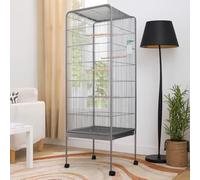 52 inch Large Steel Bird Cage - Standing Flight King Parrot Cage for Cockatiels, Parakeets, Lovebirds & Pigeons - Heavy Duty Metal Aviary with Wheels & Removable Tray (Black, 53 inch)