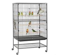 52 inch Large Steel Bird Cage - Standing Flight King Parrot Cage for Cockatiels, Parakeets, Lovebirds & Pigeons - Heavy Duty Metal Aviary with Wheels & Removable Tray (Black, 52 inch)