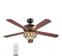 52" Low Profile Tiffany Ceiling Fan with 3-Light Kit & Remote - Reversible Wood Blades Mid-Century LED Fan for Living Room, Bedroom, Kitchen