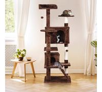 52” Multi-Level Cat Tree Condo Furniture Kitten Activity Play House Bed Pet Kitty Climbing Tower with Scratching Posts/Plush Perch/Scratcher Ladder/Tunnel for Cats,Kittens,Pets (Brown)