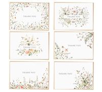 52-Pack Flower Thank You Cards in Bulk with Kraft Envelopes and Matching Stickers, 3.5x5 Inches, 6 Wildflower Designs | Ideal for Weddings, Baby Showers, Bridal Showers, Graduations and Birthdays