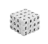 52 Pack Silicone Beads A-Z Silicone Letter Beads 12mm Square Silicone Beads Alphabet Beads for Keychains Bracelet Wristlets Necklace Lanyards Making, White