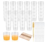 52 Pcs 30ml Plastic Measuring Cups, Clear Graduated Measure Cups, Lab Paint Mixing Pots, Small Measuring Jugs for Mixing Epoxy Resin Paint Beaker Medicine Cups, with 50 Wood Sticks, 20 3ml Straws