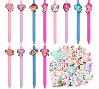 52 Pcs Axolotl Stationery Gift Set, 12 Pcs 0.5mm Black Ink Axolotl Ballpoint Pens with 50 Pcs Waterproof Vinyl Stickers Axolotl Party Inspirational Gift for Back to School Office Home Use