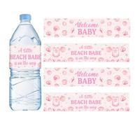 52 Pcs Beach Babe Baby Shower Decorations A Little Beach Babe is on The Way Water Bottle Labels Pink Ocean Coastal Seashell Theme Water Wrapper Labels for Girl Baby Shower Gender Reveal Party Supplies