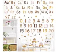 52 Pcs Boho Alphabet Wall Stickers Neutral Number Decals Peel and Stick Letters ABC for Kids Educational Learning Wall Decor for Nursery Playroom Classroom