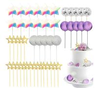 52 Pcs Disco Ball Cake Decorations, Mini Disco Balls for Cakes for Birthday, with Stick Cake Balls Decoration, 80s Retro Discos Cakes Decorations Applicable to Cupcakes and Desserts