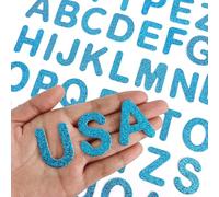 52 Pcs Glitter Alphabet A to Z Set Iron-on Letters, for Jackets, Backpacks, Hats Shirts - Blue