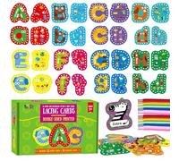 52 PCS Lacing Cards, 26 Double-Sided Uppercase & Lowercase Sewing Cards with 52 Colorful Laces, Imagination Development Lacing Toy Games Educational and Learning Activity for Preschoolers, Children