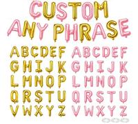 52 Pcs Letter Balloons Pink Gold Balloon Banner 16 Inch 2 Sets A- Z Alphabet Letters Mylar Foil Balloons Custom Phrase for Birthday Graduations Anniversary Celebration Wedding Party Decorations